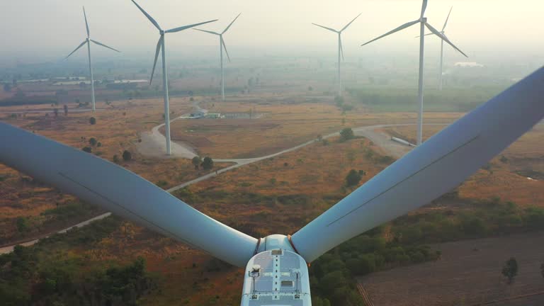 Clean Energy Winds Turbine Aerial view