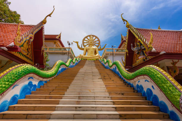 istock Scene in Wat Phra Yai (Big buddha temple) in Samui under blue sky in Samui island, Thailand 1249211681