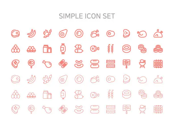 Vector illustration of Simple icons about meat types and meat cooking.