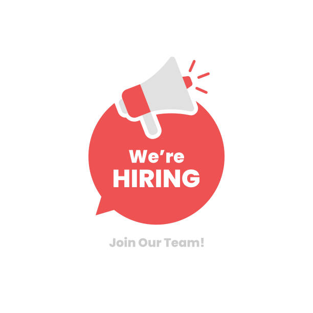 We're Hiring. Join Our Team and Megaphone on Speech Bubble Flat Design. Scalable to any size. Vector Illustration EPS 10 File. announcement message illustrations stock illustrations