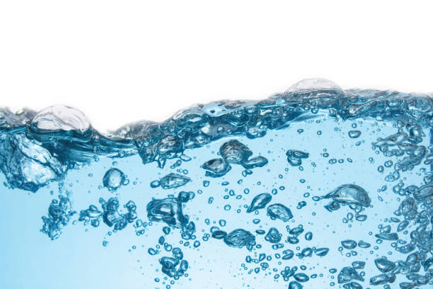 istock Clean light blue water wave and bubbles air isolated on white background 1249219802