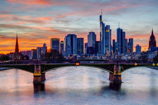 istock Colorful sunset over downtown Frankfurt 1249221887