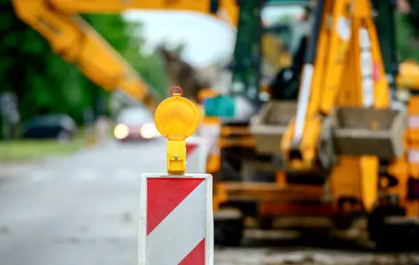 Photo of Road works and warning lights