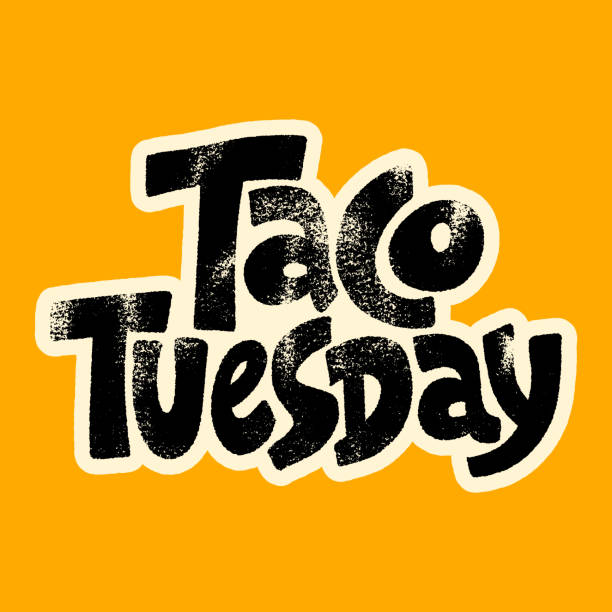 Taco Tuesday Hand drawn lettering quote. Taco Tuesday. Tuesday is a taco day. Tuesday is a best day to eat tacos. Phrase for social media, poster, card, banner, t-shirts, wall art, bags, stickers. tacos stock illustrations