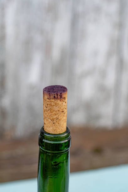 istock Red wine bottle cork for winery concept backdrop with copy space 1249231945