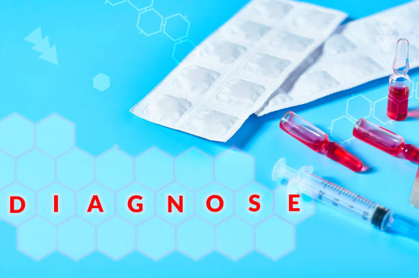 istock Abstract graphics with inscription diagnose and different medicaments 1249234372