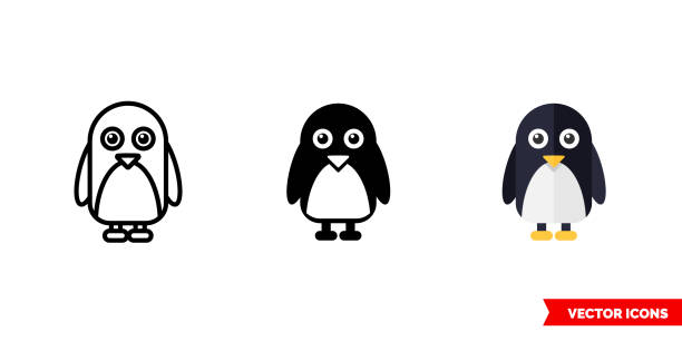 Penguin Icon Of 3 Types Isolated Vector Sign Symbol Stock