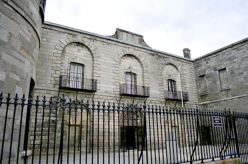 Dublin, Ireland, July 2016. Old Entrance and Stone Wall of Kilmainham, Gaol, the Famous Historical Prison in Dublin, Ireland.