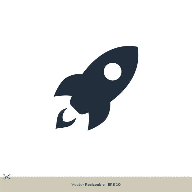 ilustraciones, imágenes clip art, dibujos animados e iconos de stock de rocket lanzó icon vector logo template illustration design. vector eps 10. - cohete espacial