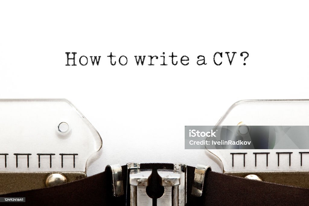 How To Write A CV Curriculum Vitae Question How to write a CV Curriculum Vitae typed on vintage typewriter with copy space. Résumé Stock Photo