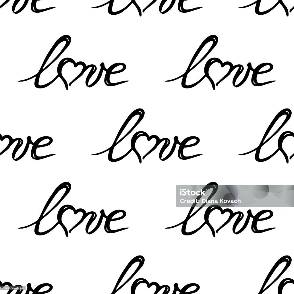 Hand Drawn Seamless Pattern Of Lettering Love In Unbroken Line And Heart  Isolated On White Background Romantic Doodle Sketch Illustration For  Greeting Card Invitation Wallpaper Wrapping Paper Stock Illustration -  Download Image
