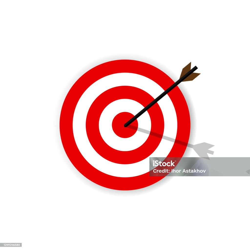 Bắn Trúng Mục Tiêu Biểu Tượng Mục Tiêu Phẳng Màu Đỏ Và Mũi Tên Ảnh ...