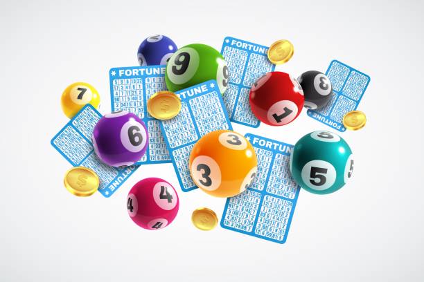 illustrazioni stock, clip art, cartoni animati e icone di tendenza di striscione della lotteria. biglietti realistici della lotteria e palle da disegno, vittoria istantanea fortunata, gioco lotto, jackpot internet gioco d'azzardo concetto vettoriale - ballo di gala