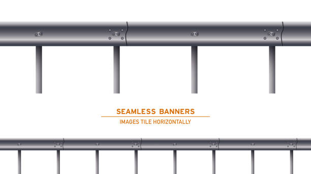 흰색에 타일 가드 레일 배너 설정 - crash barrier stock illustrations