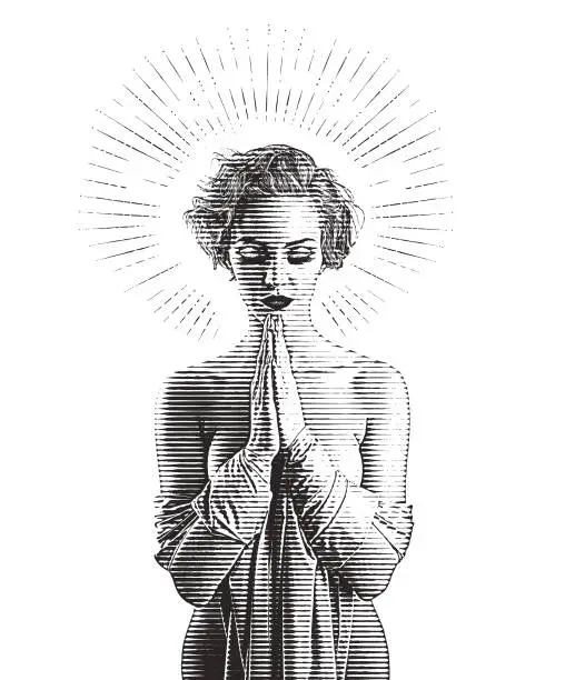 Vector illustration of Beautiful young woman praying