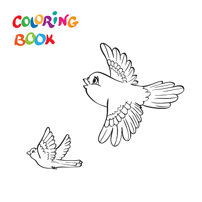 Coloring Book With Two Flying Birds Stock Illustration - Download Image