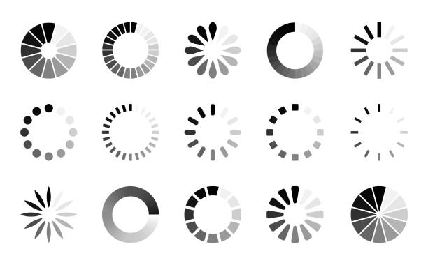 illustrations, cliparts, dessins animés et icônes de ensemble d’icônes preloader - collection vectorielle des barres rondes de progression de chargement - sign symbol abstract circle