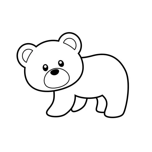 Vector illustration of Cute Bear Coloring Page Vector Illustration on White