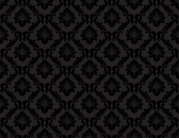 Vector illustration of Black Damask Luxury Decorative Textile Pattern