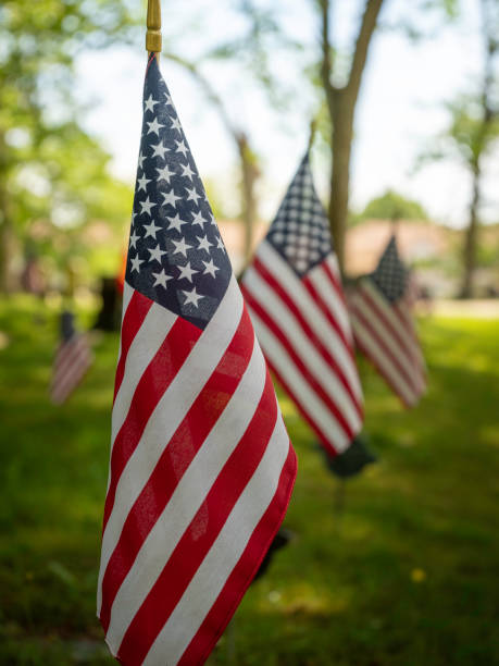 istock American flags in cemetery, selective focus on the foreground 1249254093