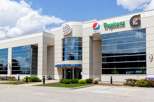 Mississauga, Ontario, Canada - June 6, 2020: Pepsico Beverages Canada office in Mississauga, Ontario, Canada. PepsiCo Beverages Canada is a leader in the Canadian beverages industry.