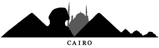 Cairo, silhouette of pyramids, sphinx and mosque in Egypt. Vector illustration. Cairo, silhouette of pyramids, sphinx and mosque in Egypt. Vector illustration. cairo stock illustrations