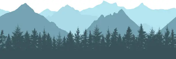 Vector illustration of Seamless pattern. Silhouettes of forest and mountain, vector illustration