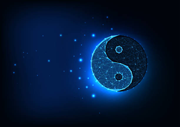 Futuristic Glowing Low Polygonal Yin Yang Symbol Isolated On Dark Blue  Space Background Stock Illustration - Download Image Now - iStock