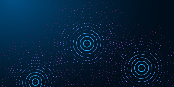 Futuristic abstract banner with abstract water rings, ripples on dark blue background. Modern design vector illustration.