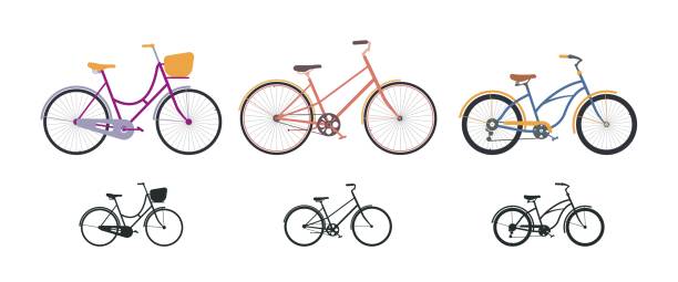 istock Set of three bicycles in flat style and icons. 1249268005
