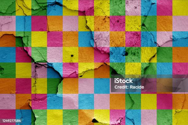 Depiction Of Lennon Wall Flag Painted On Cracked Wall Stock Photo - Download Image Now