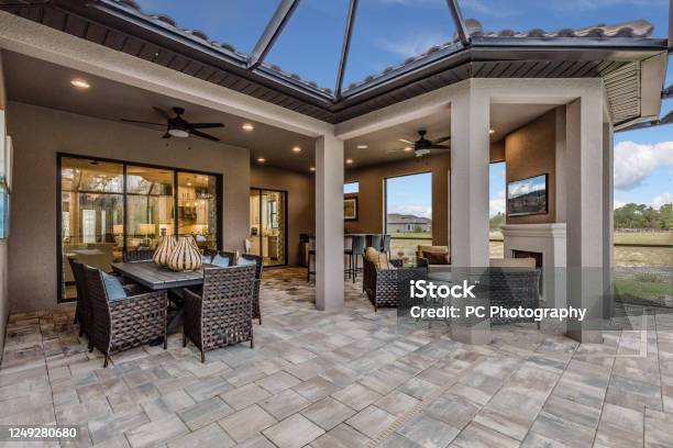 Back Patio Of Showcase Home Stock Photo - Download Image Now - Patio, Ceiling Fan, Luxury