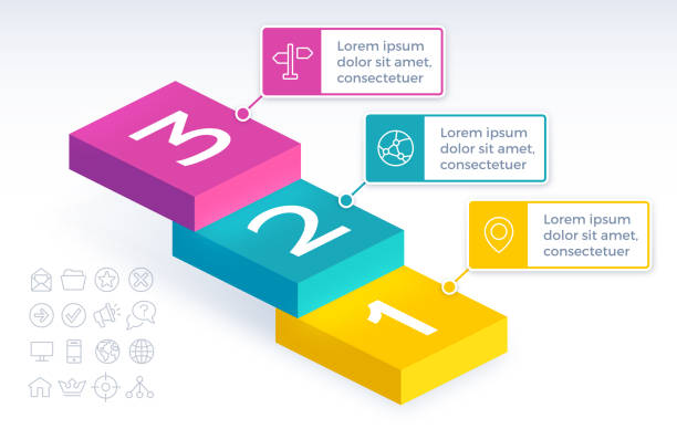 drei-stufen-treppen-infografik - stufen stock-grafiken, -clipart, -cartoons und -symbole