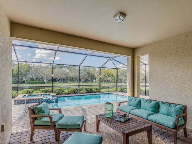 istock Covered patio next to enclosed pool 1249284650