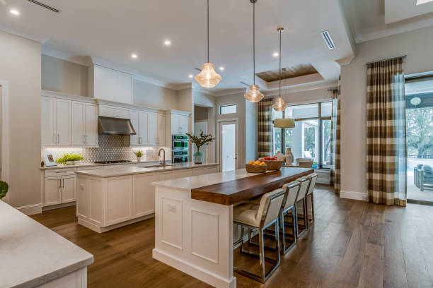 istock Kitchen with double islands and cutting board countertop 1249284687