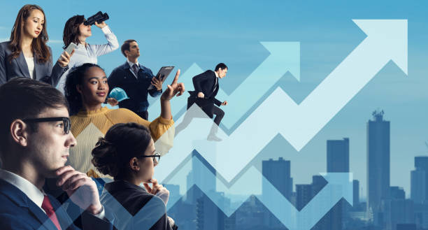 рост бизнес-концепции. группа многоэтнических бизнесменов. - путь к успеху стоковые фото и изо�бражения