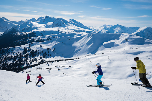 Winter scenery of a winter resort  in French alps, France