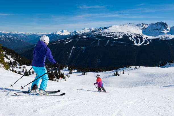 istock Mother and daughters skiing in the mountains 1249287346