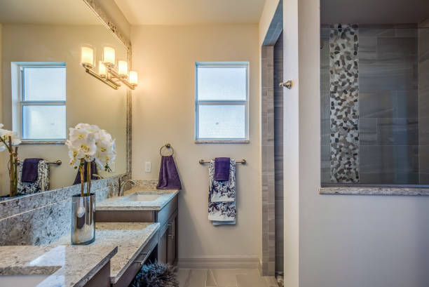 istock Private shower in bathroom 1249289168