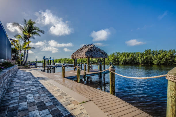 istock Walkway and dock on canal in Cape Coral 1249289910