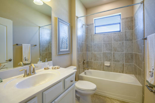 istock Well planned bathroom with two handle faucet 1249290336
