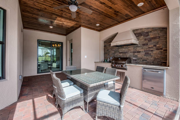 istock Large wood paneled covered patio 1249291017