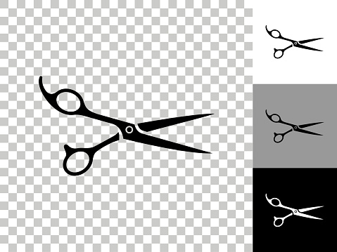 Scissors Icon on Checkerboard Transparent Background. This 100% royalty free vector illustration is featuring the icon on a checkerboard pattern transparent background. There are 3 additional color variations on the right..