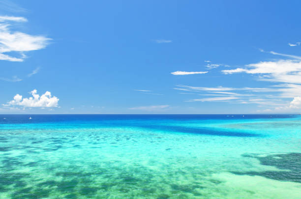 Beautiful tropical turquoise sea with clear sky background