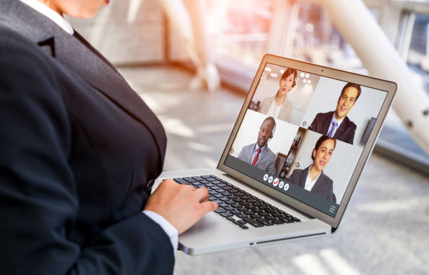 istock Video conference concept. Telemeeting. Videophone. Teleconference. Webinar. 1249307312
