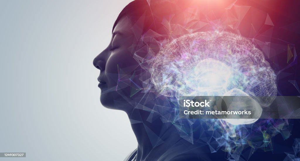 AI (Artificial Intelligence) concept. Deep learning. Mindfulness. Psychology. Hypnosis Stock Photo