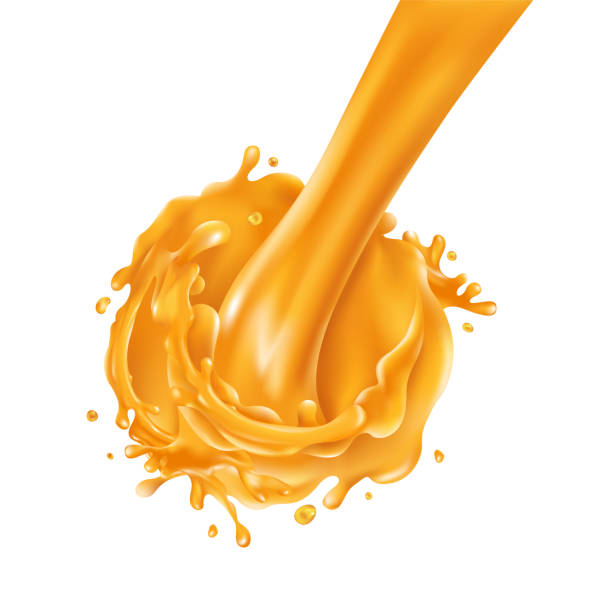 istock Stream of pouring orange juice on a white background 1249317309