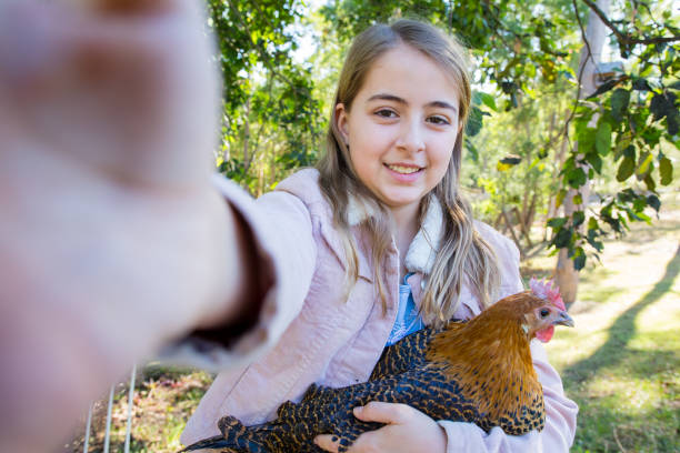 istock Young Girl Holding Pet Chicken 1249318126