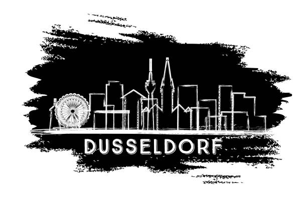 stockillustraties, clipart, cartoons en iconen met düsseldorf duitsland city skyline silhouet. hand getekende schets. - dusseldorf