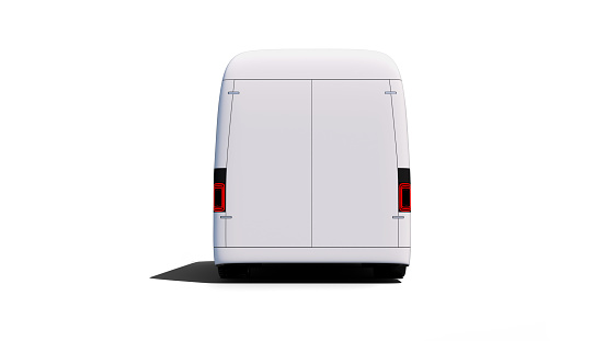 white electric self-driving generic van for branding with copy space isolated on white background. 3D rendering image.